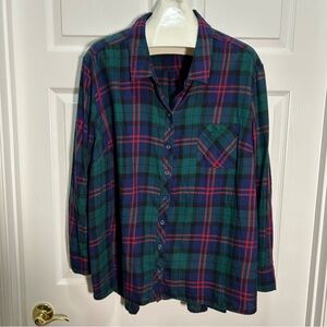 Faded Glory Navy Multicolored Plaid Button Down Shirt